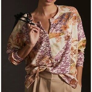 Anthropologie Pilcro Split Neck Patchwork Sweatshirt Small Multicolored Boho